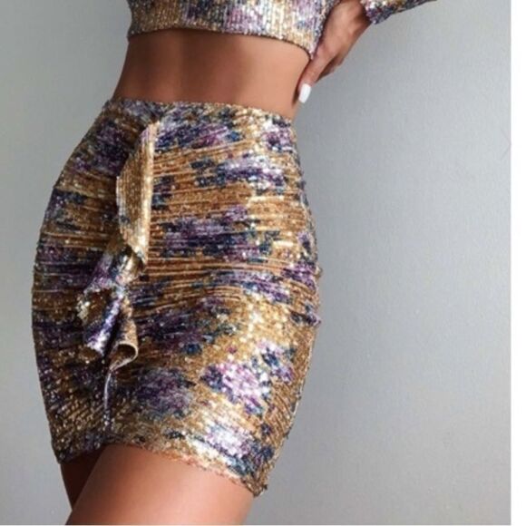 NWT Nookie Forever Set dress sequin two pc crop top mini skirt XS - Picture 2 of 12